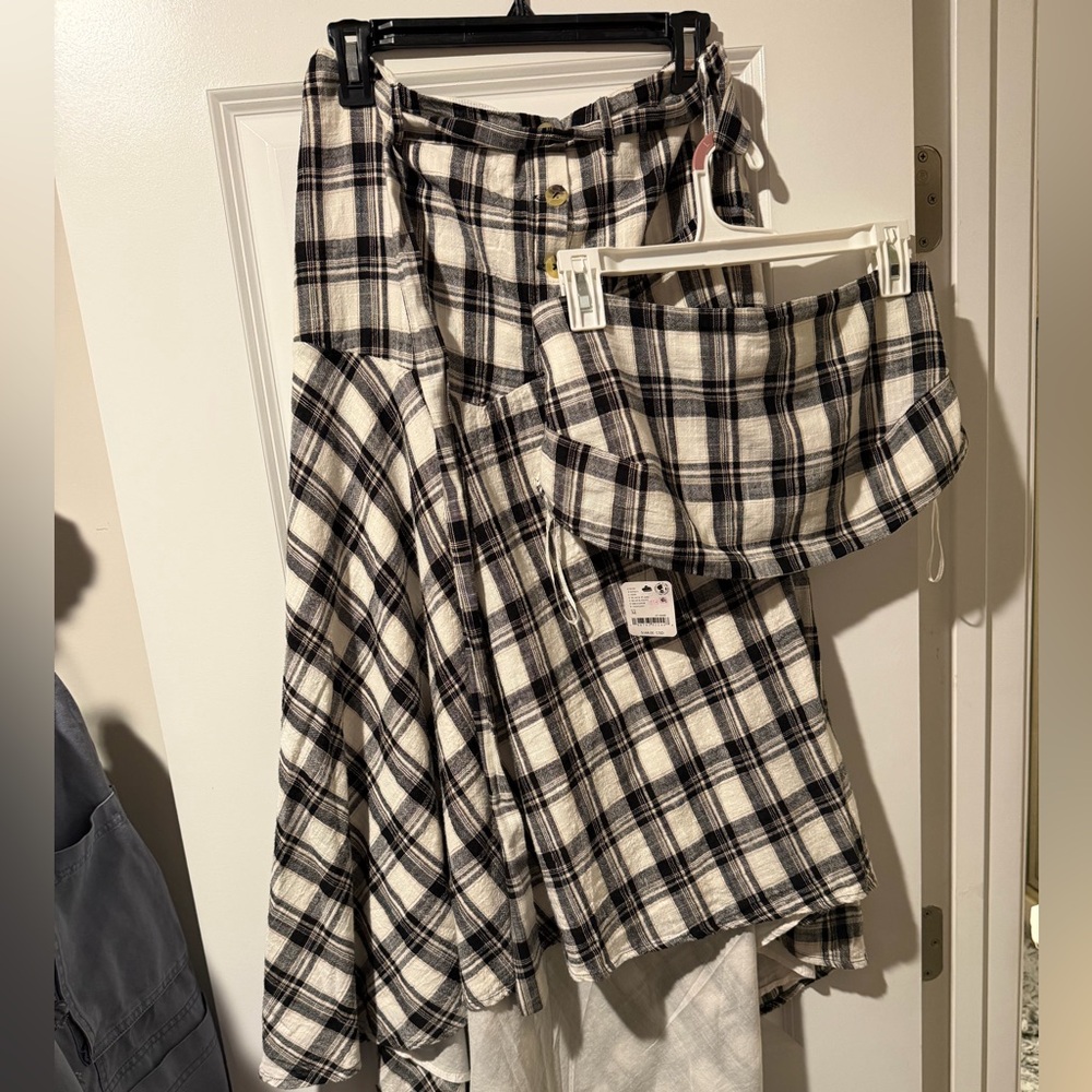 Free People After You Black and White Plaid Midi Skirt
